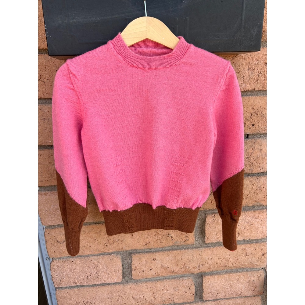 Victoria Beckham Kids‎ Pink Brown Colorblock 100% Wool Sweater Size 6-8Y Italy